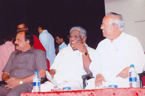 Mudhra Bhaskar(Secretary)-A.Natarajan(Vice-President) and Dr.Nalli Kuppuswami Chetti (President) of Mudhra