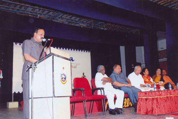 Mudhra Bhaskar welcoming the gathering